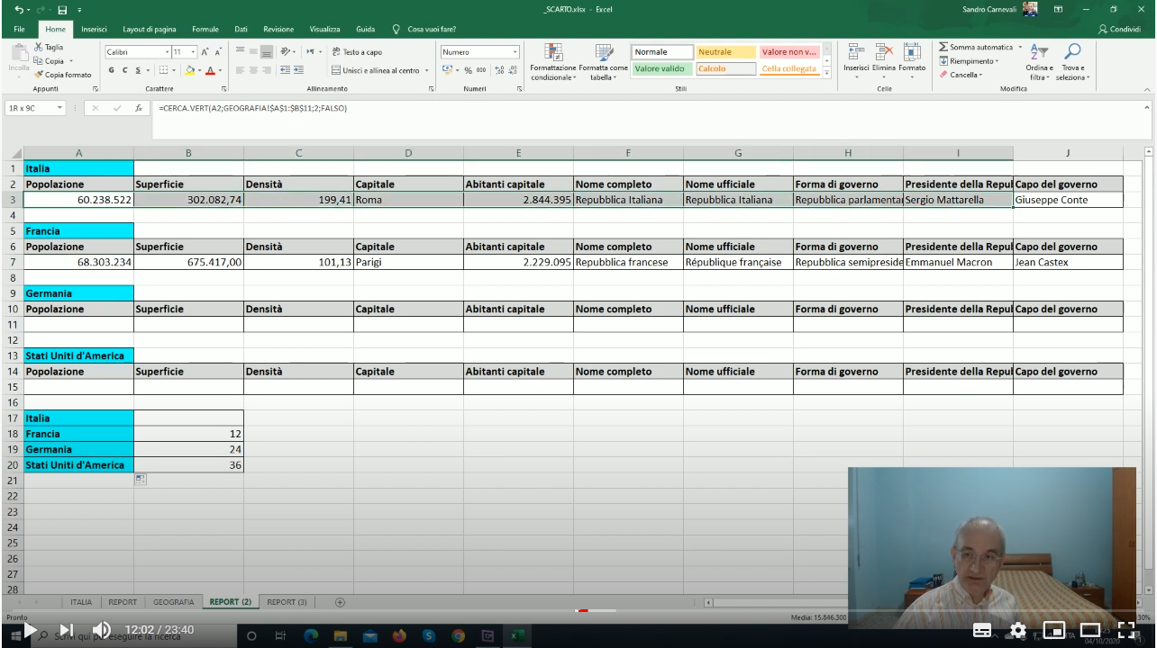 Excel ITA - Lezione 13: Report Geografico. Ricerca in tabelle separate.